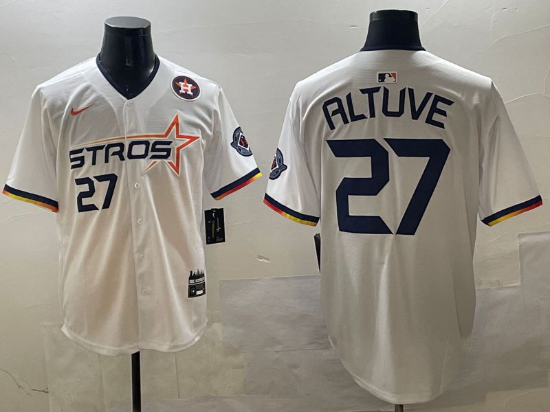 Men Houston Astros 27 Altuve White Three generations Joint Name 2025 Nike MLB Jersey style 4